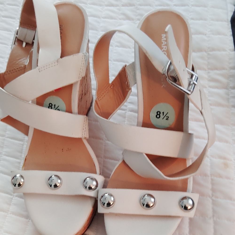 Marc Fisher White Sandals with Silver Studs